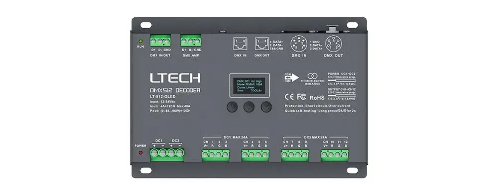 Светодиодный декодер DMX512; DC12-24V вход; 4А* 12CH 12 канальный выход RGB/RGBW светодиодный декодер XLR-3/RJ45 LT-912-O светодиодный/LT-912