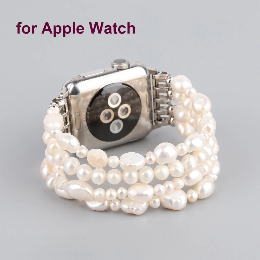 Elegant True Pearl Beaded Watch Bracelet for Women - Elastic Replacement Watchband