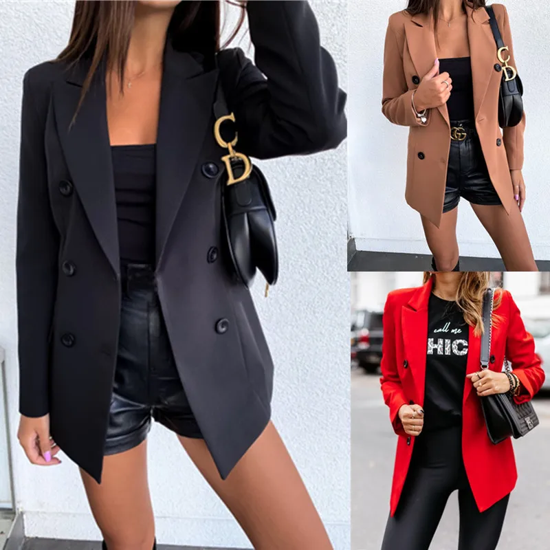 Новинка весна-осень,, женские блейзеры размера плюс, модные, Vestido, одноцветные, двойные пуговицы, маленькие блейзеры для женщин, большая верхняя одежда