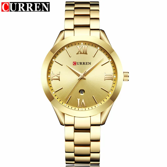 gold gold CURREN, Простые Модные Аналоговые кварцевые наручные часы из нержавеющей стали, женские часы с календарем, женские часы, Relogio Feminino 9007 - Цвет: gold gold