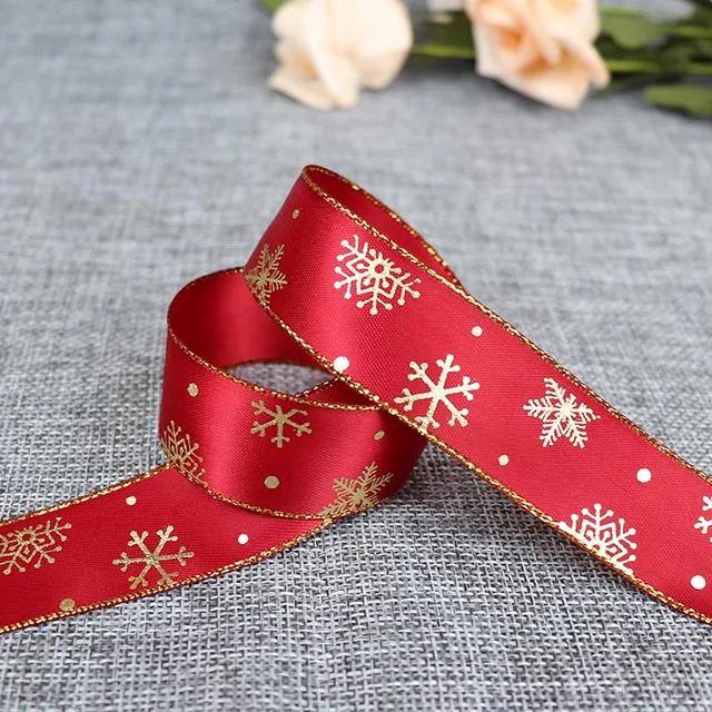 5 Yards 25mm Bronzing Christmas Ribbon Printed Polyester Ribbon For Christmas Decoration Gift Wrapping DIY Sewing Fabric F1 Wine