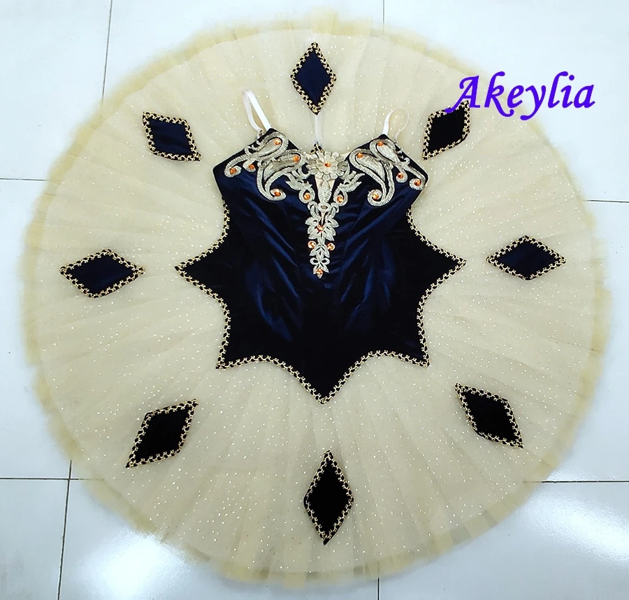 Adult Professional Classical Ballet Pancake Tutu Navy blue beige Ballet Tutus Harlequin Columbine pancake Costumes for baby