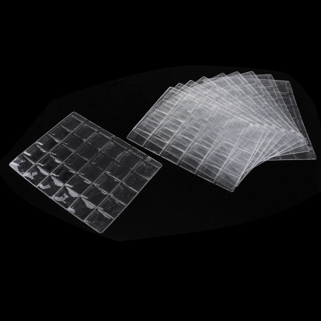 10 Sheet Clear Plastic Coin Holders Storage Collection Money Album Coins Protector Sheets Holder with 300 Pockets