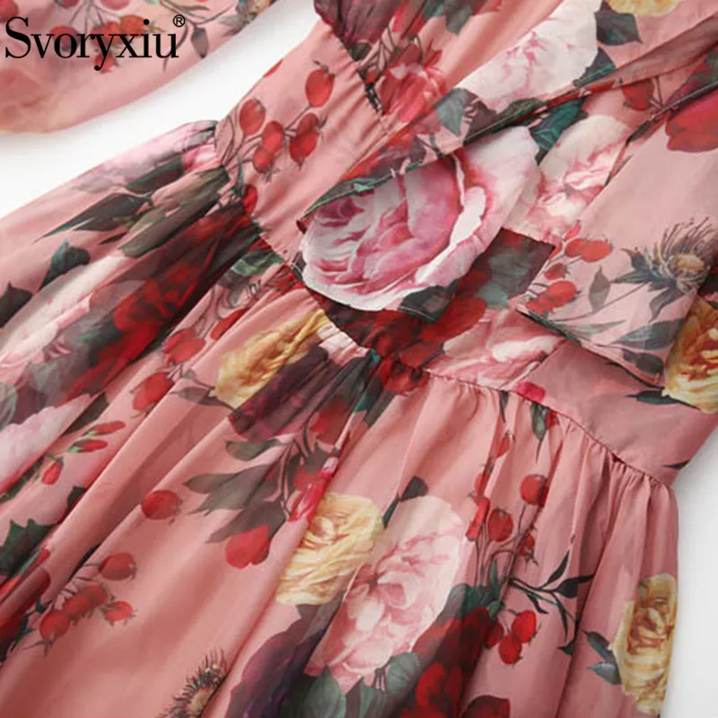Svoryxiu новые Подиумные осенние вечерние шифоновые макси платья женские элегантные воротник с бантом винтажное кружевное цветочное длинное платье с принтом