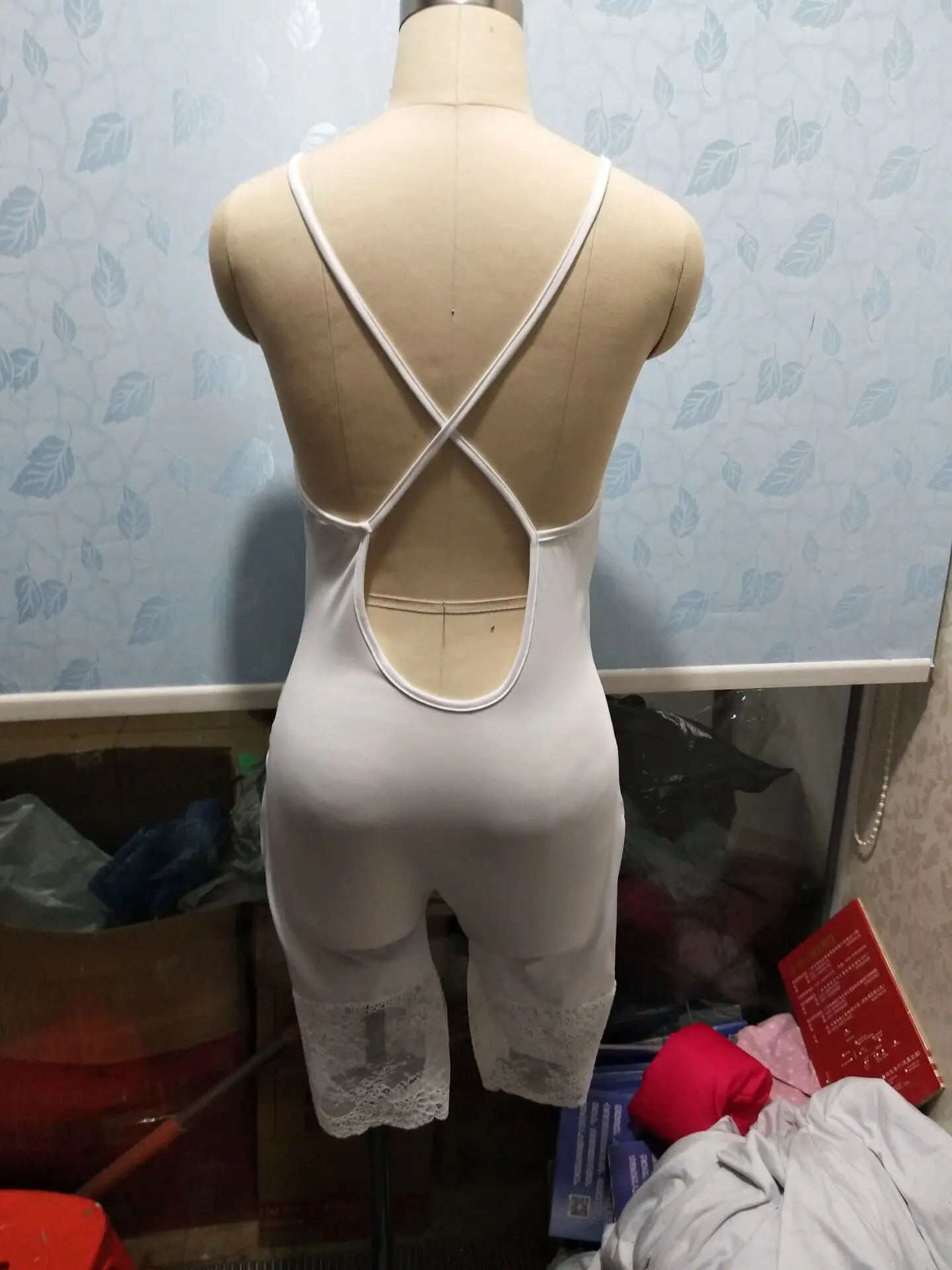 Women Sexy Sleeveless Bodycon Strap Lce Romper Clubwear Backless Bodysuit Short Pants Black White 2Solid Colors-85