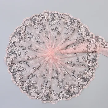 

15Yards Retro Floral Embroidered Mesh Lace Fabric Wedding Bridal Veils Craft Scalloped Pink Trim for DIY Dress