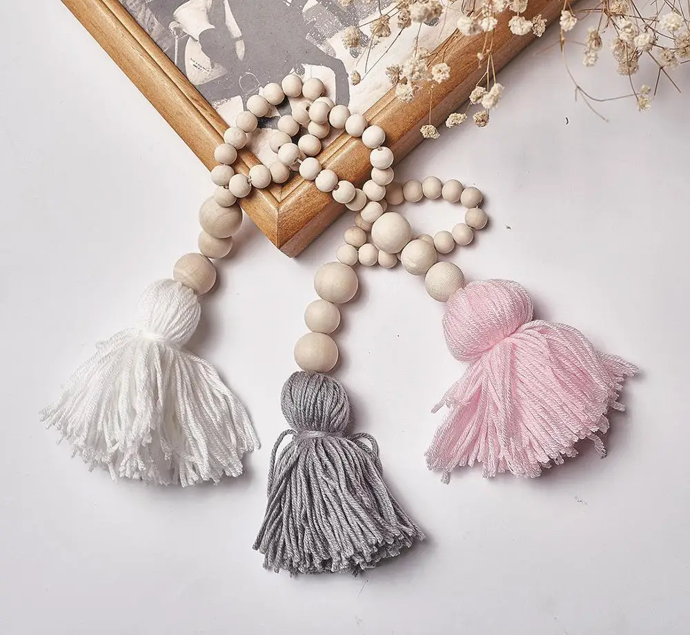 INS скандинавские деревянные украшения для дома бусины с кисточкой гирлянда
