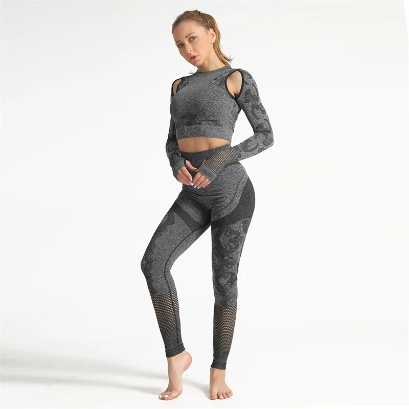 SAnd hemp grey Одежда для тренировок для женщин, спортивная одежда с принтом, женский спортивный костюм для фитнеса, женские леггинсы, топ для занятий в тренажерном зале, комплект для бега, Femme, зимний - Цвет: SAnd hemp grey