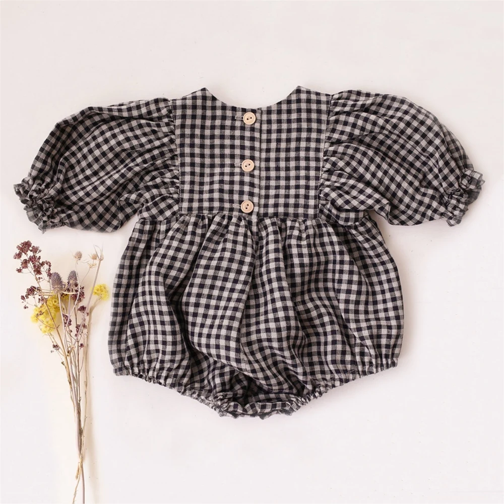 Baby Girl Cotton Rompers for 0-18M Plaid Half Sleeve Romper Jumpsuits One-piece Spring Summer Floral Newborn Baby Girl Clothes best baby bodysuits