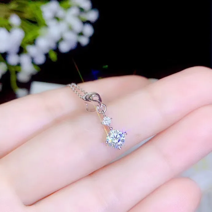 MeiBaPJ 5 мм D Dolor Moissanite драгоценный камень модное простое ожерелье с подвеской для женщин Настоящее серебро 925-й пробы хорошие Свадебные украшения