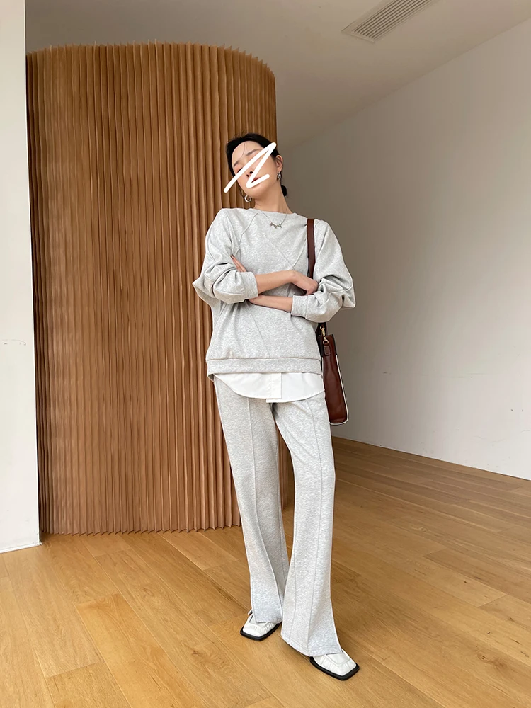 plus size pant suits for special occasions Bornladies 2022 Women Cotton Sweatshirt Suit Oversized Sets Female Stylish O Neck Loose Sweatshirt + Long Pants Suits Sets skirt suit set