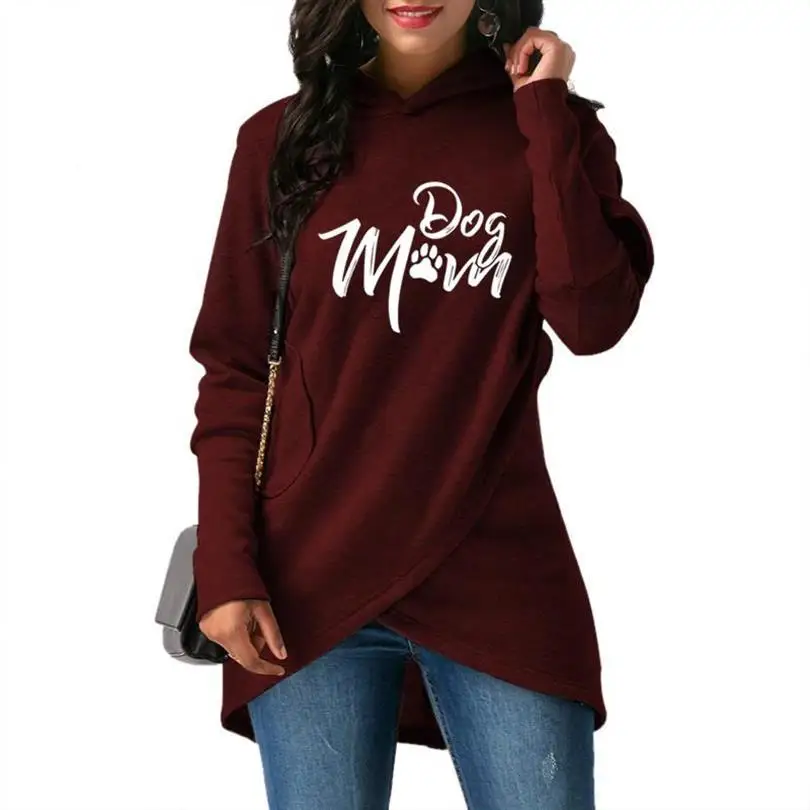 

DOG MOM Letters Print Split Hoodies For Women Sweatshirt Femmes Hoodies Women Tops Cotton Girls Loose Clothings And Sweatshirts
