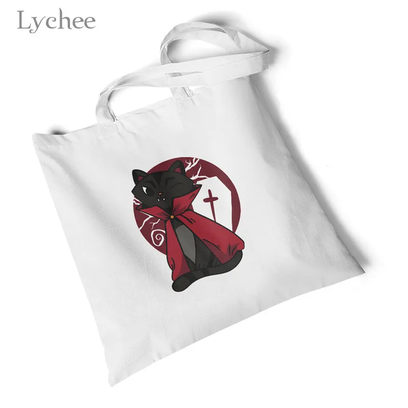 Lychee Harajuku экологические сумки для покупок Женская парусиновая сумка с принтом кота оригинальные студенческие сумочки белые большие пляжные сумки через плечо