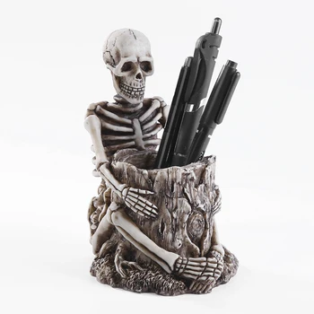 

Retro Skeleton Desktop Pen Holder Jewelry Storage Box with Hook Office Organizer Makeup Brush Holder Container Home Decor