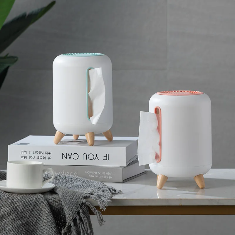 

Bamboo Charcoal Napkin Tissue Holder Case Kitchen Toilet Paper Holder Box Round Wipes Paper Storage Box ABS Bathroom Organizer
