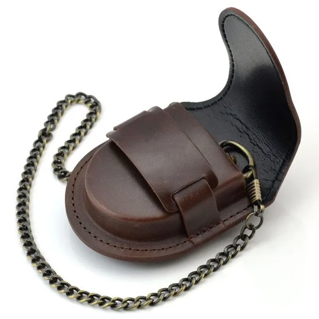 Pocket Watch Box Male PU Leather Cover Chain Fashion Vintage Pocket Watch Box
