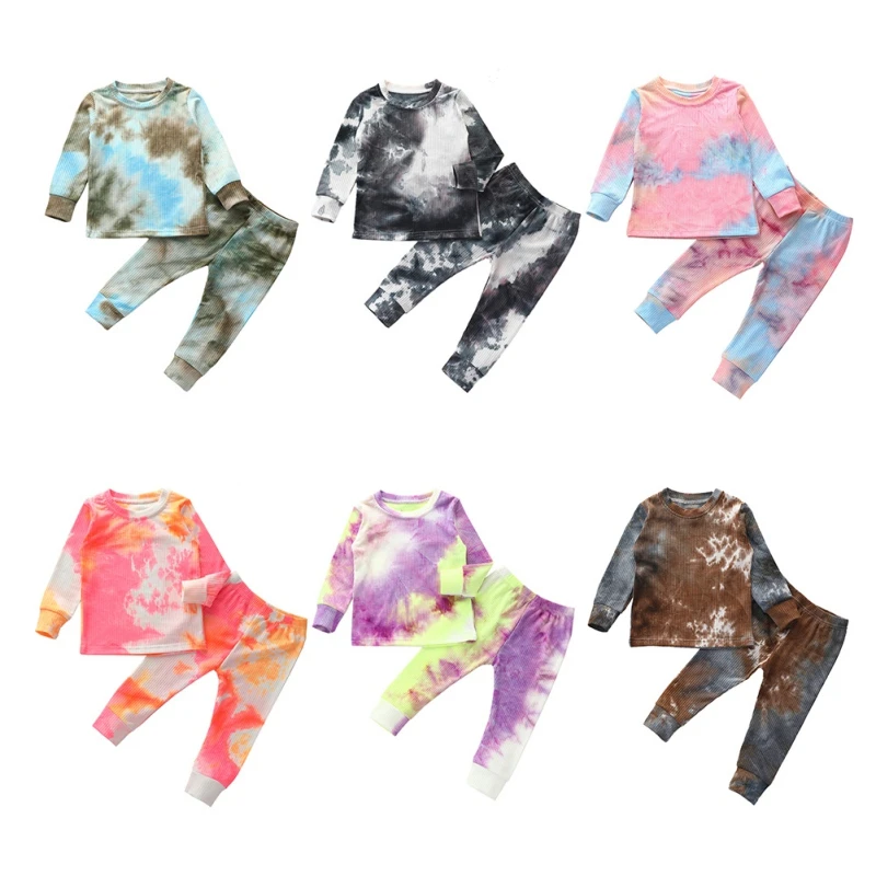 Одежда с рисунком для маленьких мальчиков и девочек Тай-дай комплект из 2