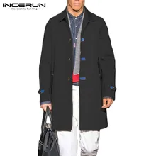 INCERUN, модный однотонный Тренч, мужские повседневные куртки с лацканами и длинным рукавом, тренд Джокер, Мужская однобортная ветровка, уличная одежда