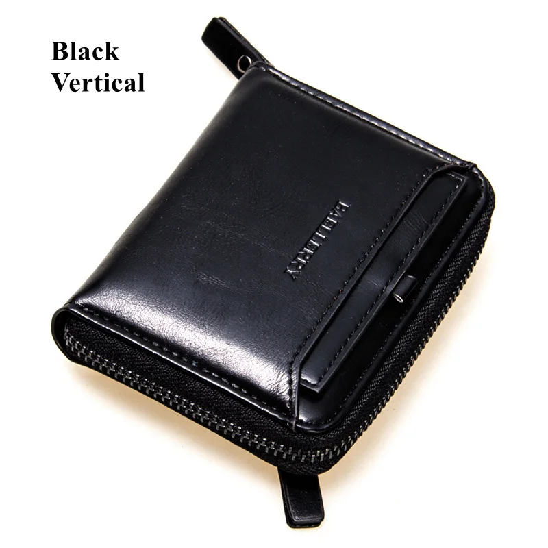 Black Vertical Винтажный Мужской кошелек, маленький кошелек, мужские кожаные кошельки, карман для монет, мужские кошельки на молнии, держатель для карт, сумка для денег, MWS170-3 - Цвет: Black Vertical