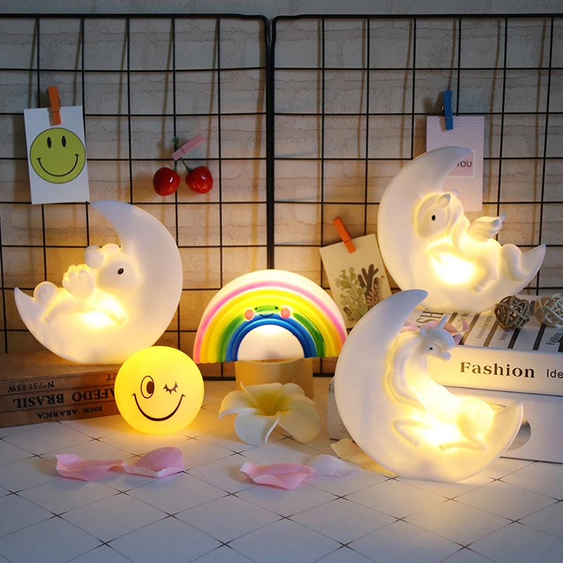 Луна ночные огни Радуга мультфильм батарея работает лампы спальня декоративные