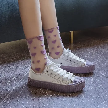 

Socks Sweet Love Heart Pattern Ultrathin Crystal Silk Socks Elastic Short Transparent Socks Thin Ankle Sock For Lady Womens Girl