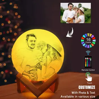 

Custom Moon Lamp With Picture Custom 3D Print Engraved Moon Light 16 Colors Timeable LED Dimmable Rechargeable Table Desk Lamp