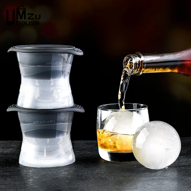 Silicone Sphere Whiskey Ice Ball Maker with Lids,Large Square Ice