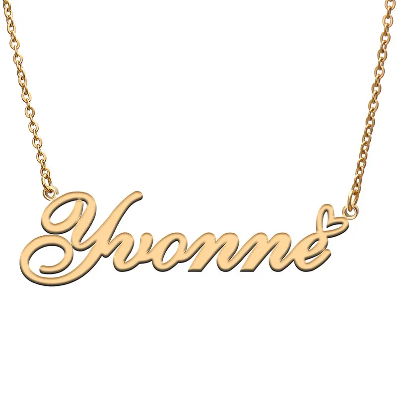 

Yvonne Name with Love Heart Necklace for Women Stainless Steel Jewelry Nameplate Pendant Femme Mother Child Girls Gift
