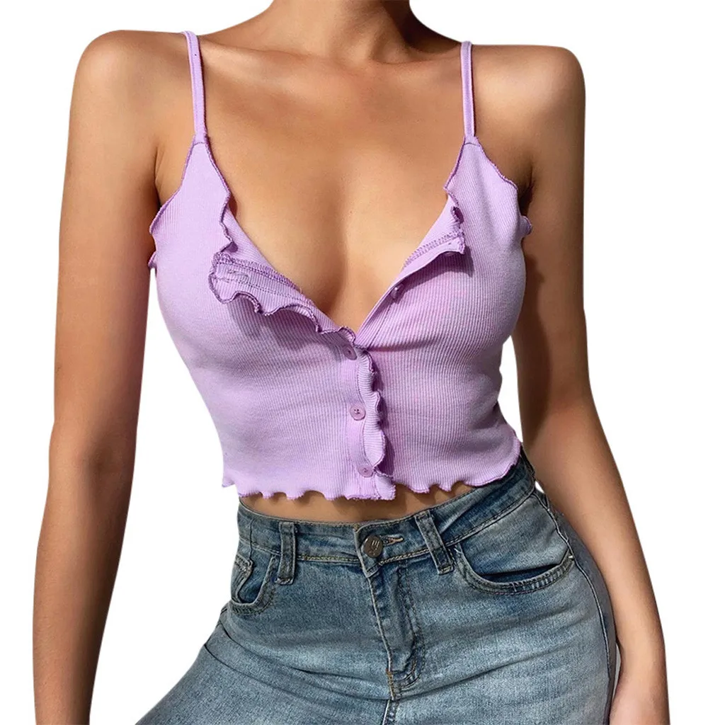 Женский укороченный топ на пуговицах с глубоким v образным вырезом и тонкими