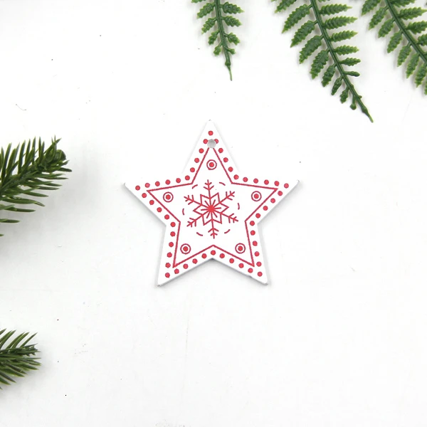 White Star B 12 шт. DIY Белое и красное дерево/Сердце/Деревянные Подвески-украшения в виде звезд для рождественской вечеринки украшения для рождественской елки детские подарки украшения - Цвет: White Star B