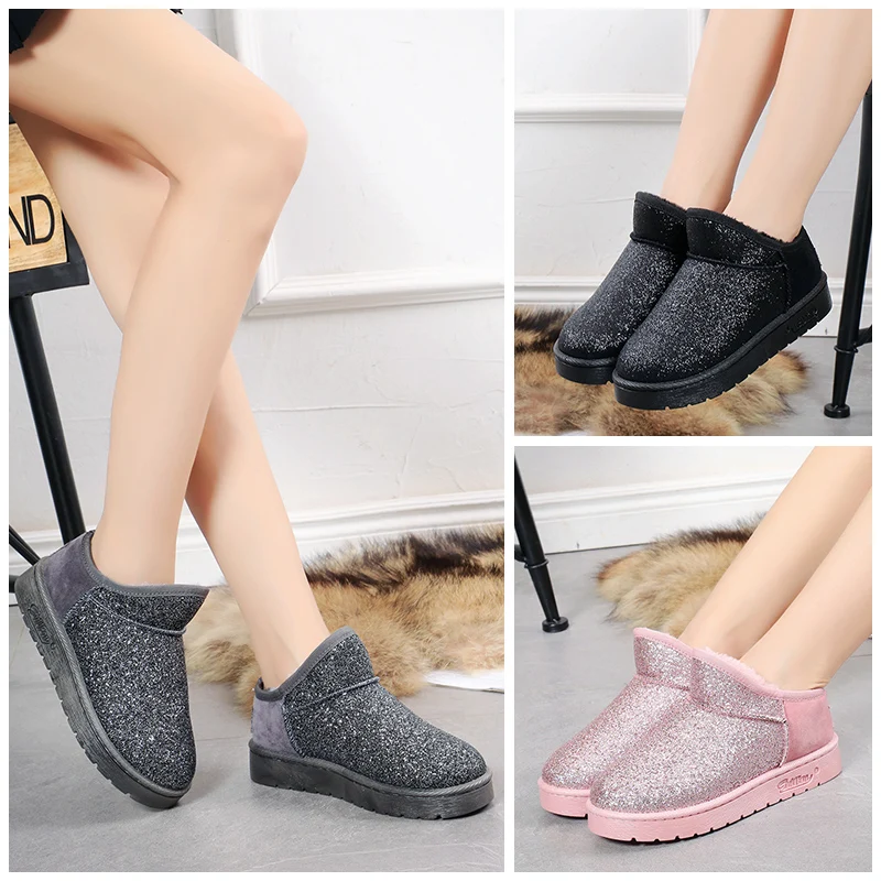 Новые Зимние полуботинки, sleek, Non-slip Термальность Ботинки с блестками для Для женщин, а также на открытом воздухе ботинки на платформе