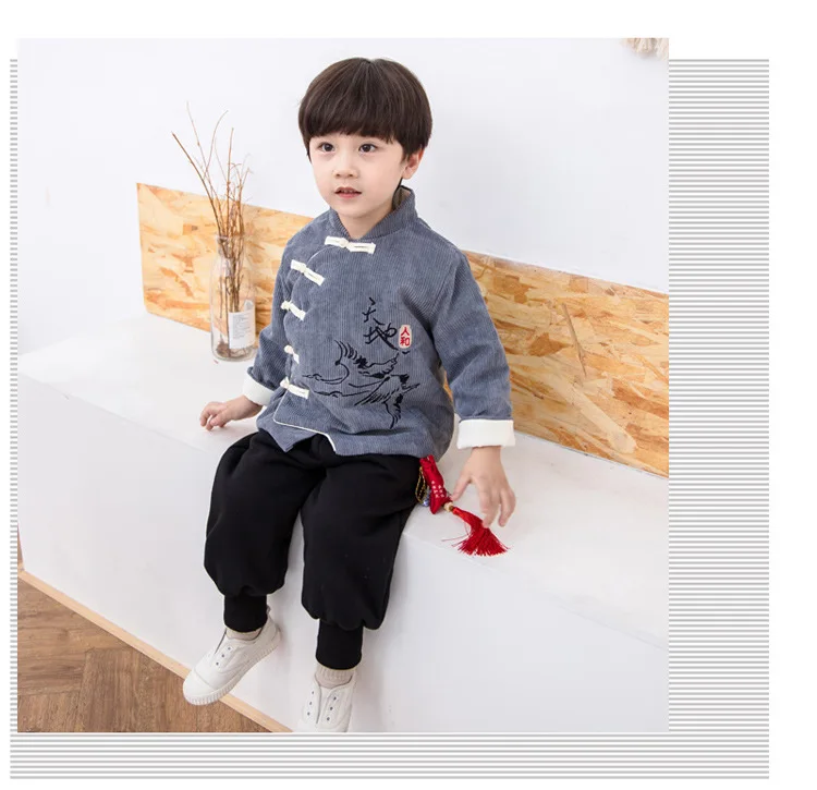 Костюм для детей 3-8 лет, зимний теплый и удобный хлопковый костюм для маленьких мальчиков, Детский костюм в китайском стиле, костюм хан