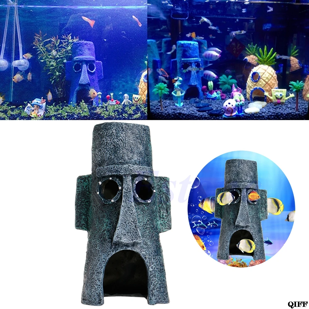 

Home Fish Tank Aquarium Ornament Decorations Mini For SpongeBob Squidward House Style Pineapple Cartoon House Escape Hole