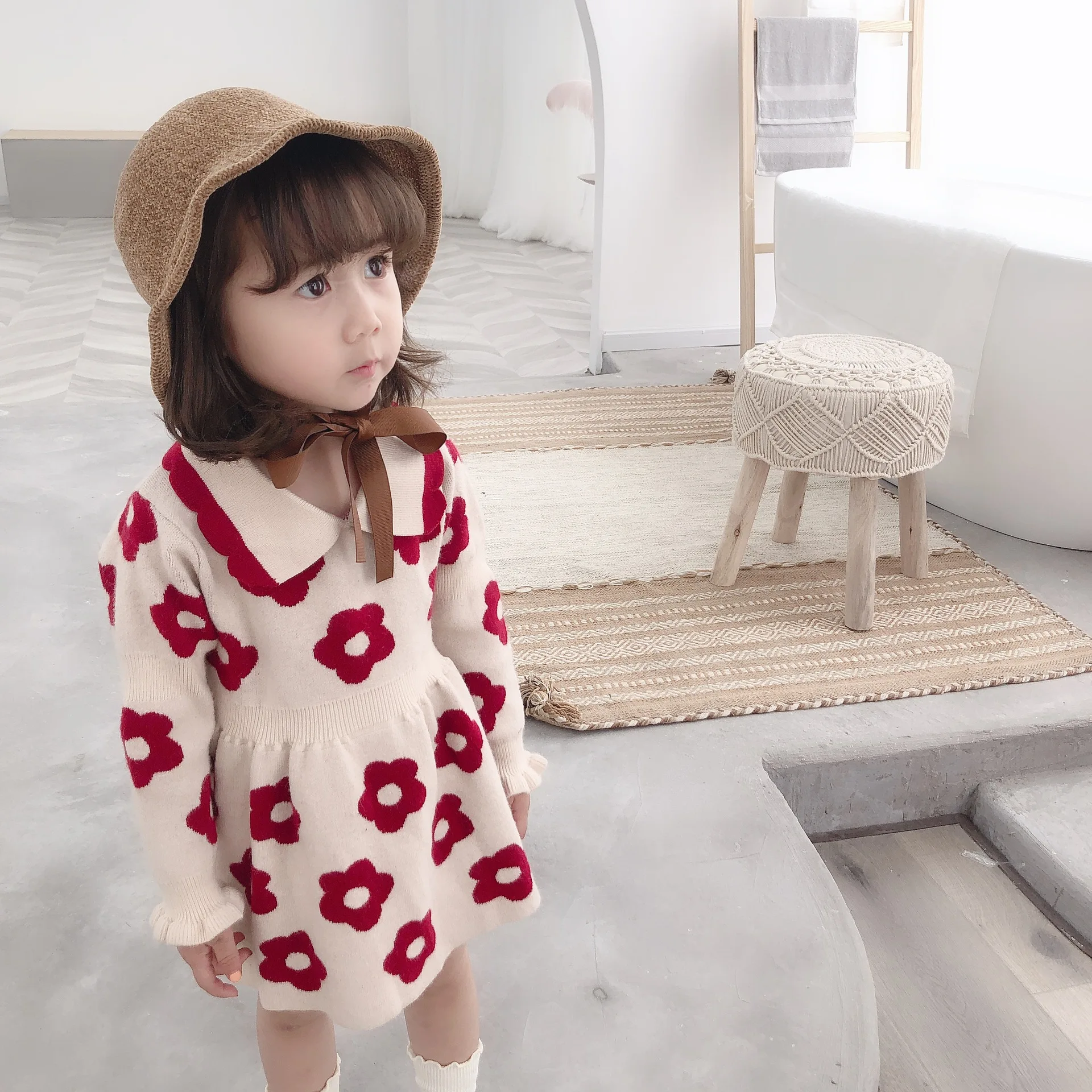 Ukeybaby2019, осенний и зимний свитер, платье с цветочным рисунком для девочек, Детский свитер, платье для женщин