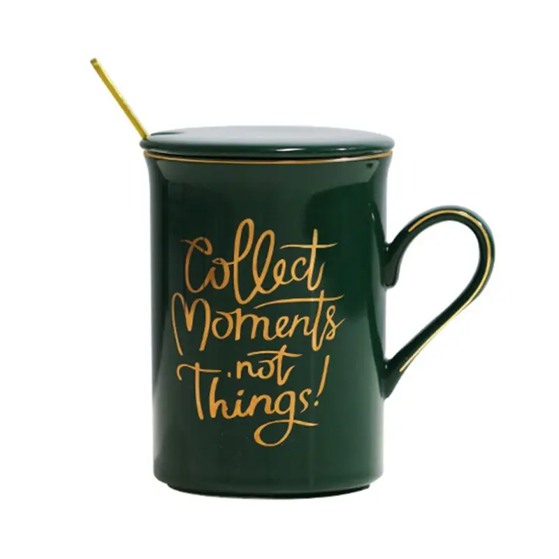 C Керамическая кружка с крышкой "Collect moments not things", ложка из нержавеющей стали, чайная чашка GXMA - Цвет: C