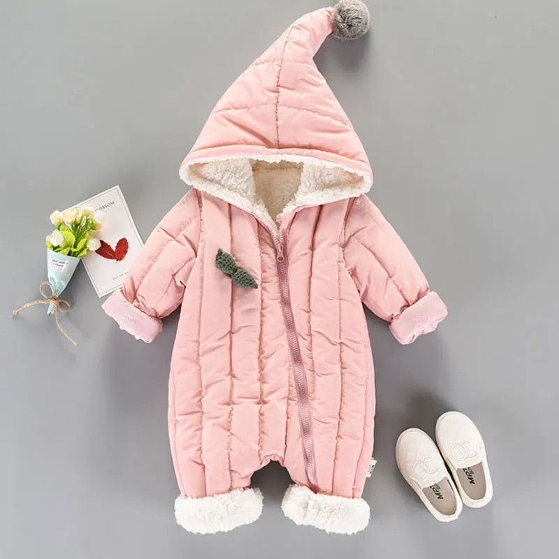 pink Осенне-зимняя одежда для новорожденных девочек и мальчиков; теплый комбинезон с капюшоном; куртка; комплекты одежды для малышей; хлопковый комбинезон; комбинезоны - Цвет: pink