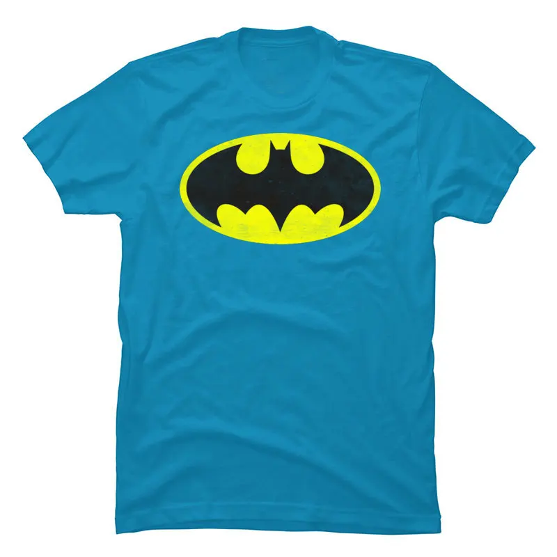 Супер Логотип БЭТМЭН дистресс Мужская Осенняя футболка герой супергерой Marvel крутые Топы И Футболки Хорошего Качества Модная свободная футболка - Цвет: Light Blue