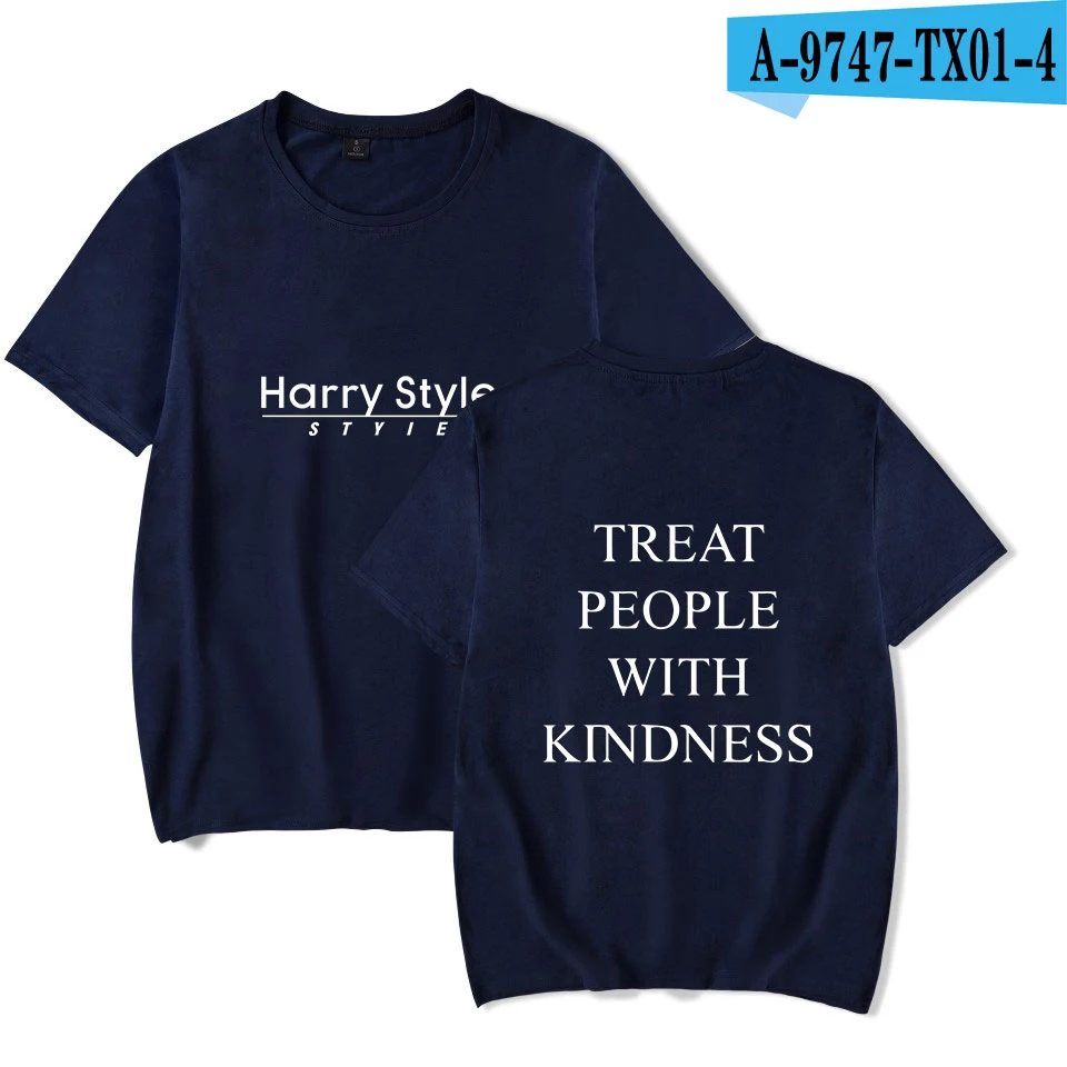 Летние женские/мужские футболки с коротким рукавом и принтом Harry Styles, модные повседневные футболки - Цвет: navy