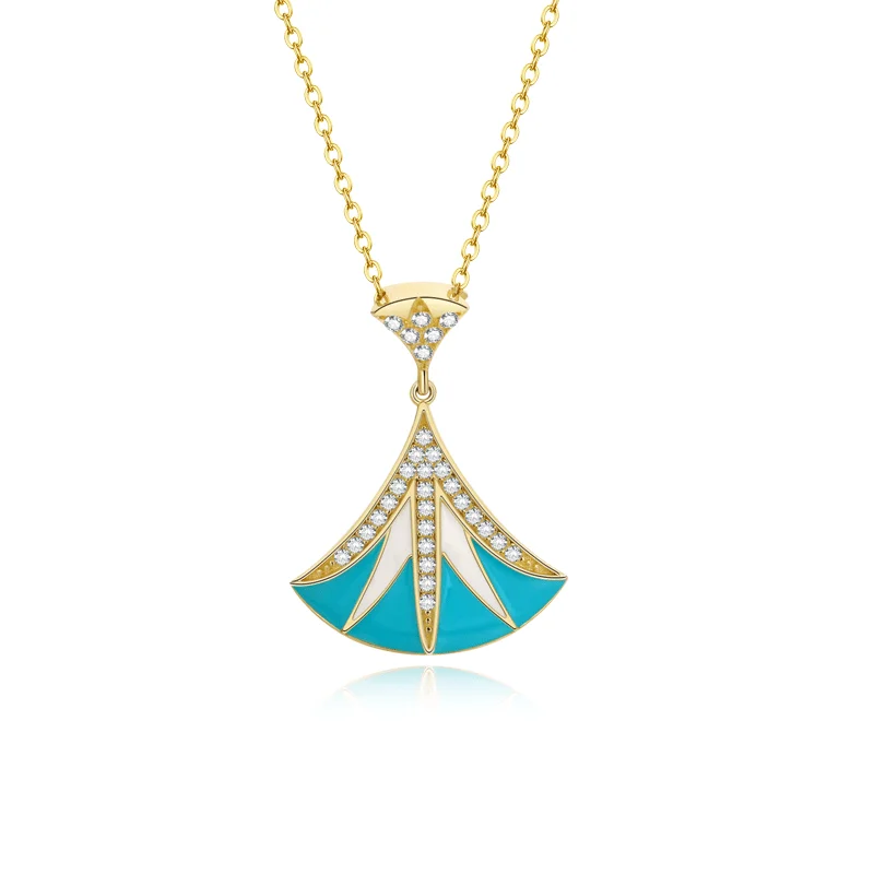 SA SILVERAGE 925 Sterling Silver Chain Zircon Necklace Female Mermaid Tail Necklace Blue Skirt Necklace Pendant Female