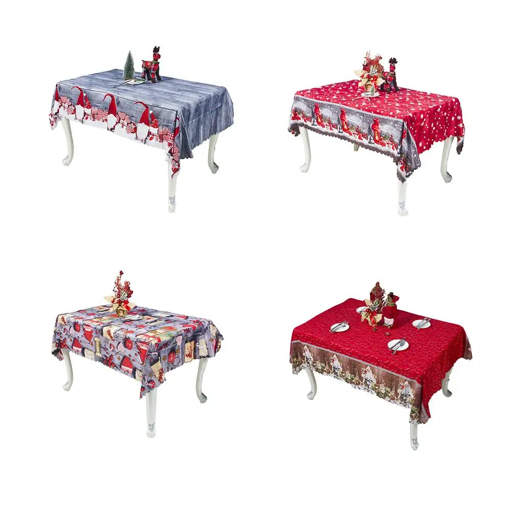 Christmas Printed Fabric Tablecloth Washable Ribbons Waterproof Table Cover Desk Cloth Festive Part