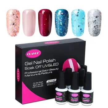 

CLAVUZ 6 Pieces/lot Glitter Color Gel Nail Polish Set With Gift Box Soak Off UV LED Nail Gel Varnish 8ml Nail Art Gel Lacquer