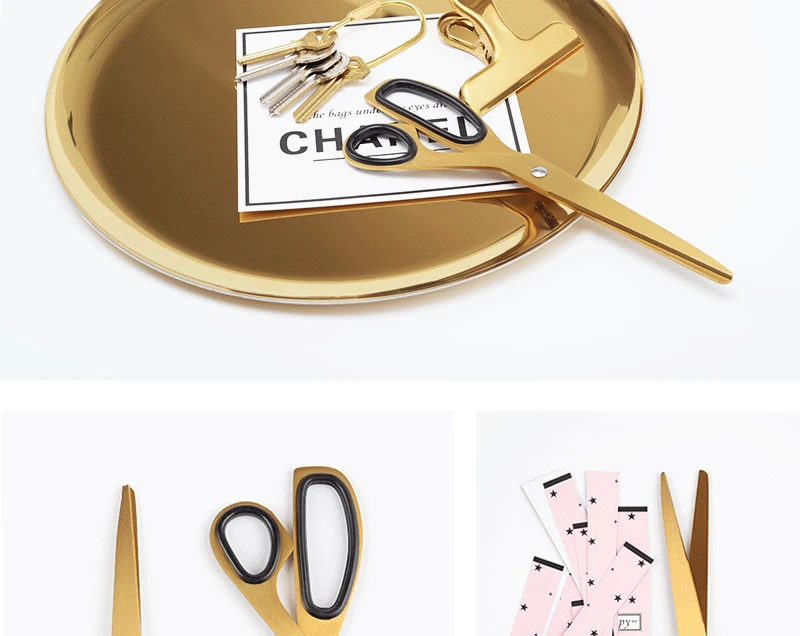 Northern European-Style Non-symmetrical Scissors Stainless Steel Simple Design Gold Scissors Simple Office Household Brass Color