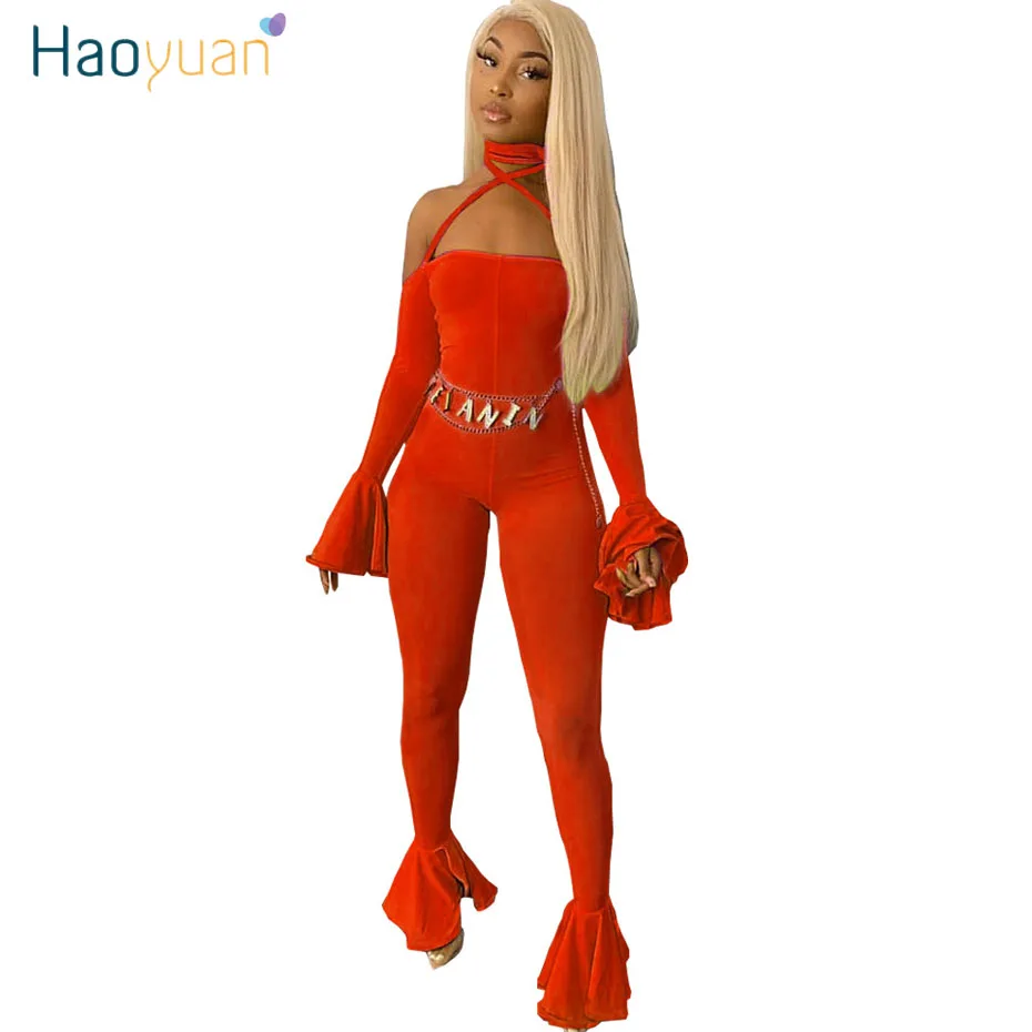 HAOYUAN Sexy Backless Rompers Womens Jumpsuit Fashion Nova Fall Body One Piece Outfits Neon Green Long Sleeve Bodycon Jumpsuit