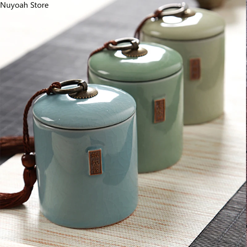 Household Tea Box Ceramic Pot Storage Sealed Pot Coffee Storage Living Room Coffee Table Decoration Kitchen Grain Dispenser Tea Tin Box Tea Canister Ceramic Storage Jar