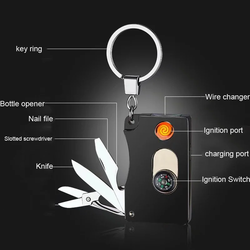 USB перезарядки электронные зажигалки с кольцом для ключей многофункциональная ветрозащитная плазменная зажигалка аксессуары для сигарет мужские гаджеты