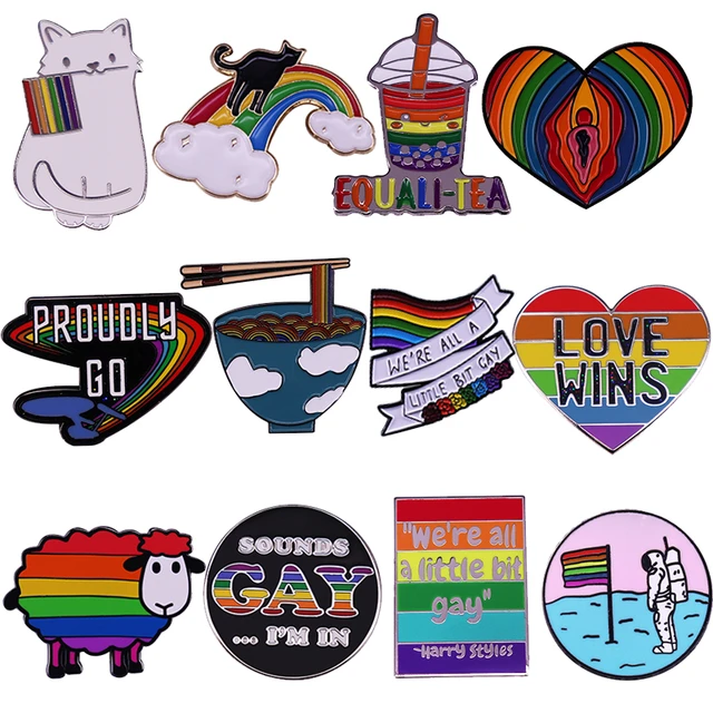 Cute Purride Cat Hard Enamel Pin LGBTQ LGBT Gay Pride Rainbow Flag