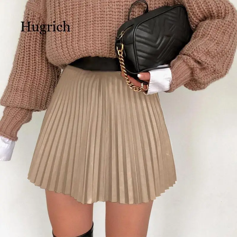 

Black Pleated A-Line Women Mini Skirts High Waist Zipper Female Skirt 2021 Spring Streetwear Solid All-Match Casual Lady Bottom