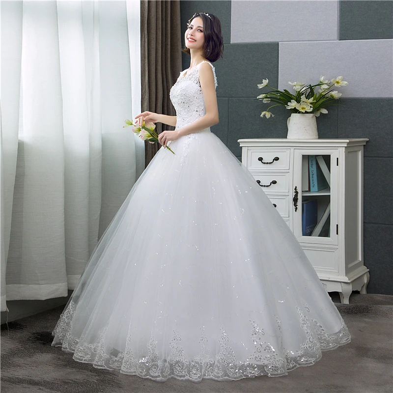 bridesmaid 2022 New Sexy V-neck Lace Wedding Dress Sleeveless Floral Print Ball Gown Wedding Dress Fashion Simple Estidos De Noivas lace wedding dress