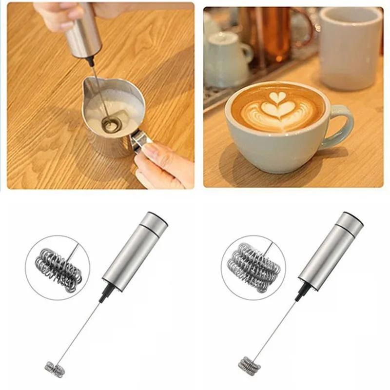 Electric Mixer Milk Frother Handheld Double Spring Whisk Head Coffee Cream Foamer Beater Blender