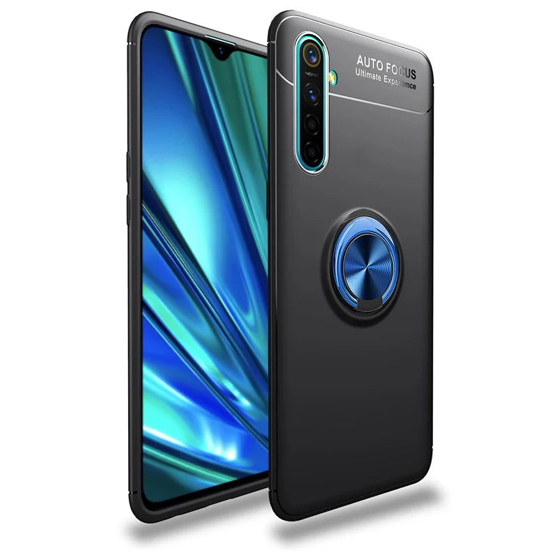 Black blue Для OPPO Realme XT Чехол Мягкий ТПУ силиконовый металлический палец кольцо матовая задняя крышка для Realme XT чехол противоударный funda - Цвет: Black blue